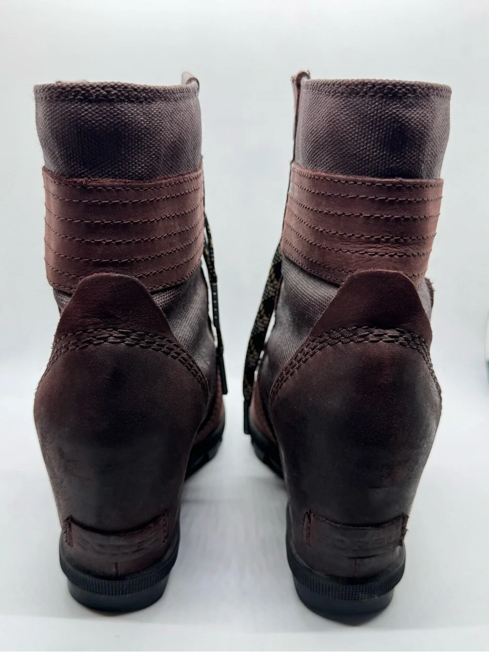 Sorel Women's Lexie Wedge Leather Boots NL3046-908 Cattail Brown Burgundy Sz 7.5